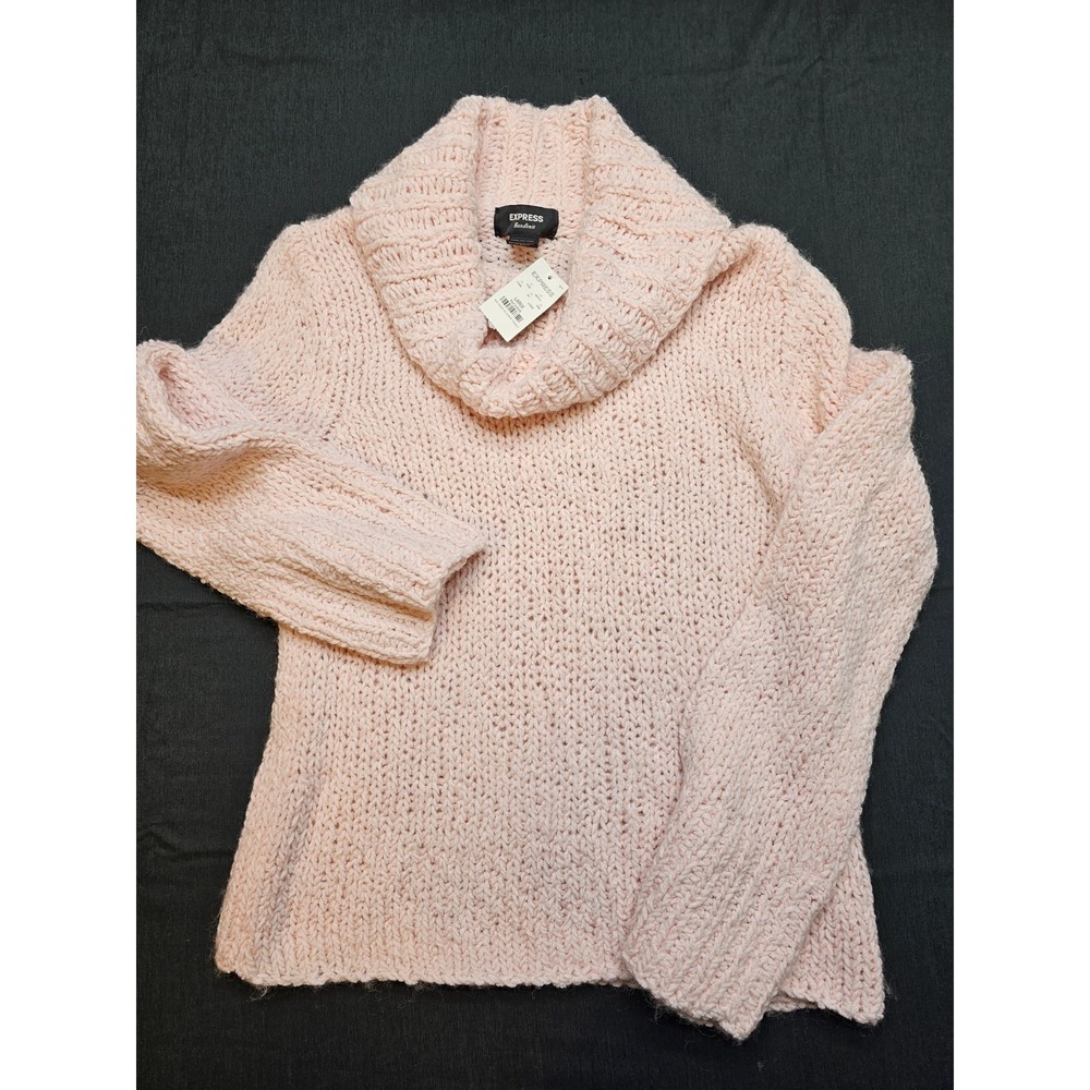 Express Handknit Pink Chunky Cowl Neck Sweater Womens Large Cozy Soft Textured